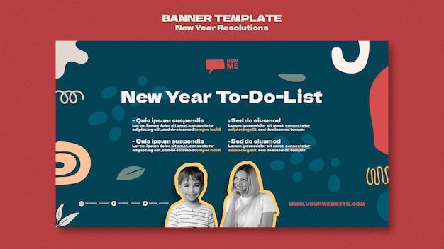 Modèle de bannière horizontale pour les objectifs du nouvel an