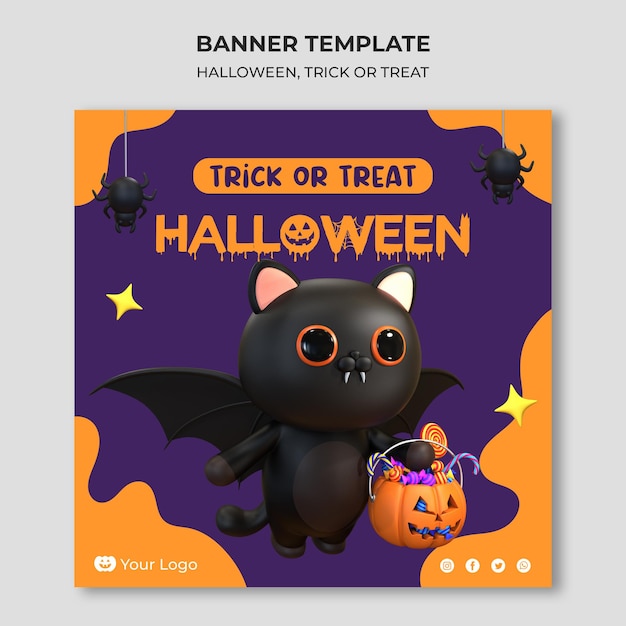 Modèle de bannière d'illustration de rendu 3d Halloween