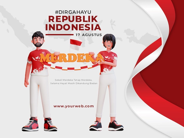 Modèle De Bannière D'indépendance Indonésienne Avec Caractère 3d