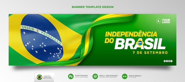 Modèle de bannière Jour de l'Indépendance du Brésil en portugais de rendu 3d