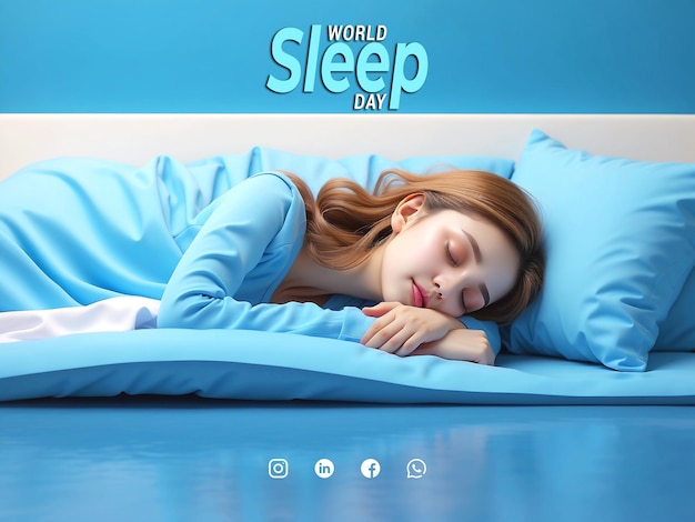 Modèle De Bannière De La Journée Mondiale Du Sommeil Pour Jeune Fille Endormie