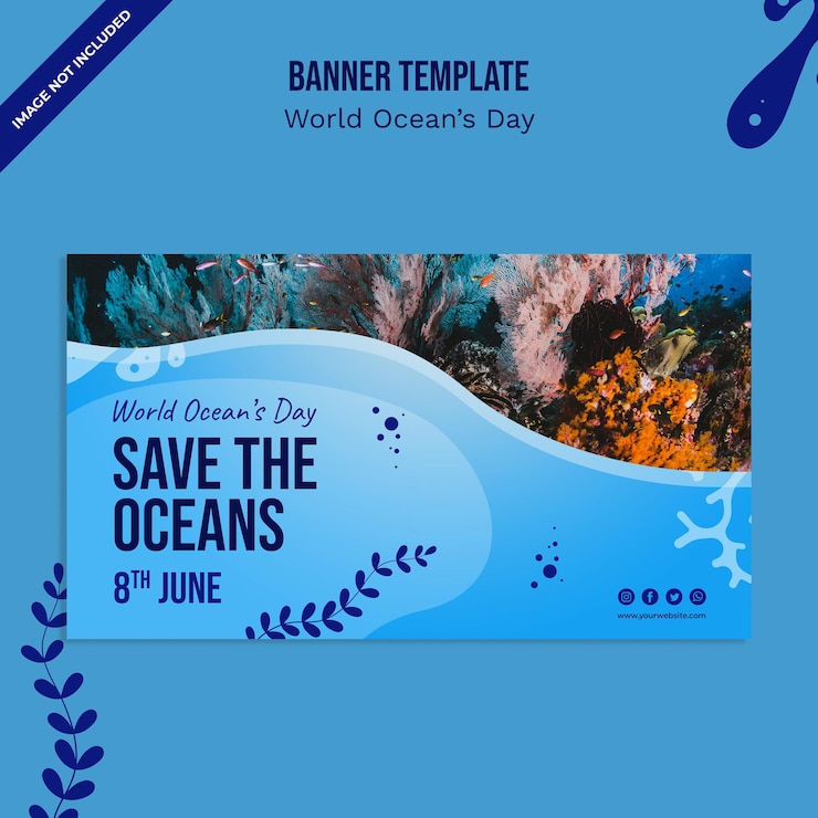 PSD modèle de bannière de la journée mondiale des océans