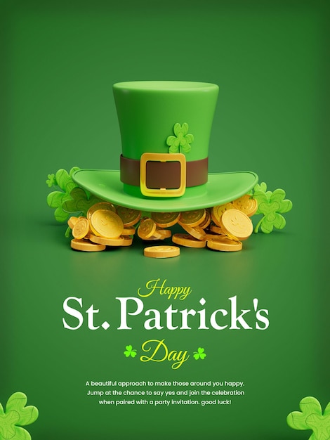 Modèle de bannière de médias sociaux 3d de célébration de la saint-patrick