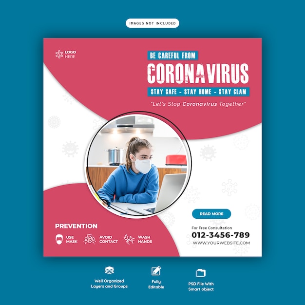 Modèle De Bannière De Médias Sociaux Coronavirus Ou Covid-19