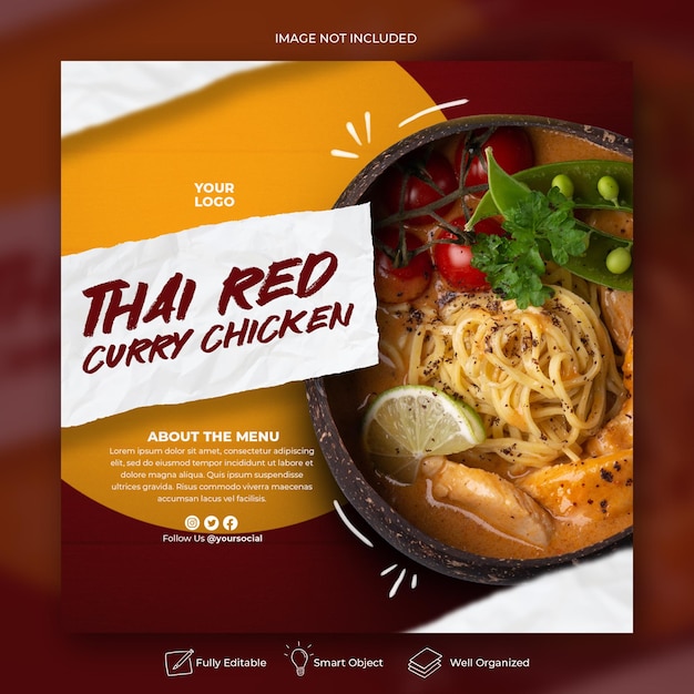 Modèle de bannière de médias sociaux de cuisine asiatique