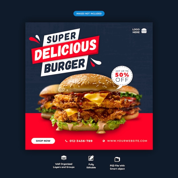 Modèle De Bannière De Médias Sociaux De Menu De Hamburger Ou De Restauration Rapide