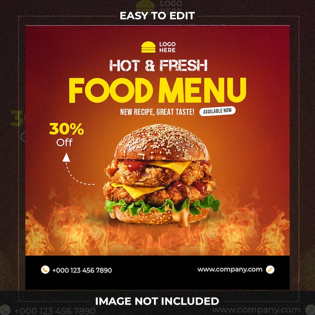 modèle de bannière de médias sociaux pour un délicieux menu de hamburgers et de nourriture