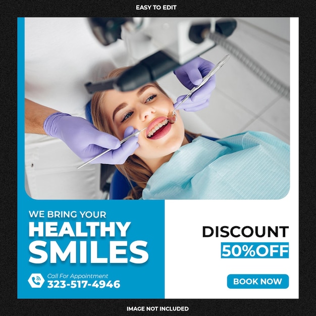 Modèle de bannière et de médias sociaux pour dentistes et soins de santé