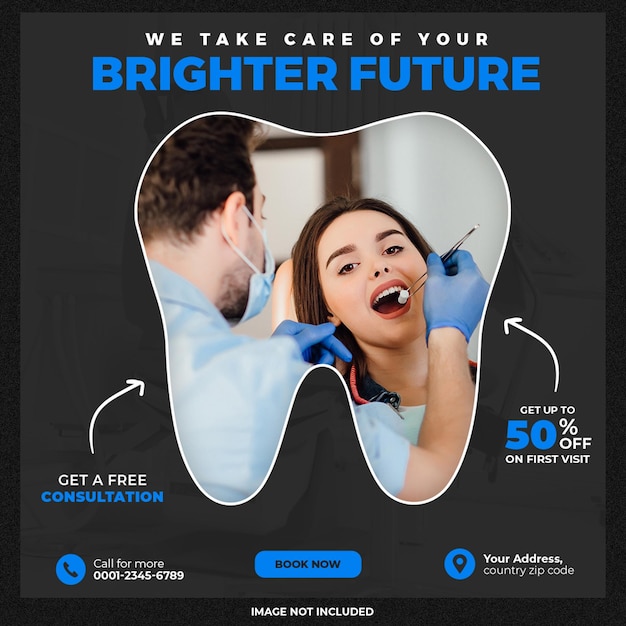 Modèle de bannière et de médias sociaux pour dentistes et soins de santé