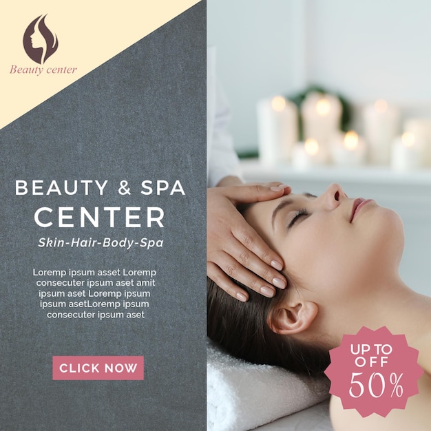 Modèle de bannière de médias sociaux pour un salon de beauté et de spa