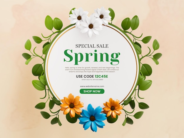 Modèle de bannière de médias sociaux de vente spéciale de concept de printemps