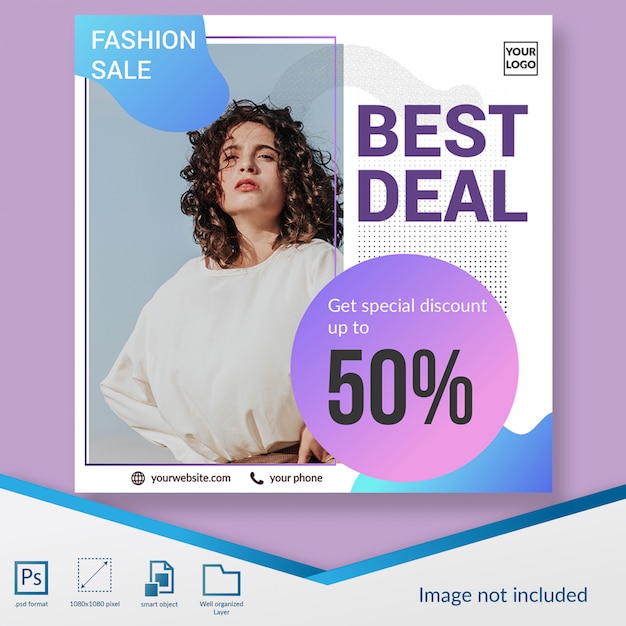 Modèle de bannière post de médias sociaux post discount offre de mode dégradé minimaliste