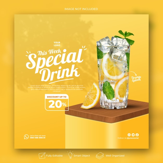 Modèle de bannière de poste instagram menu jus d'orange