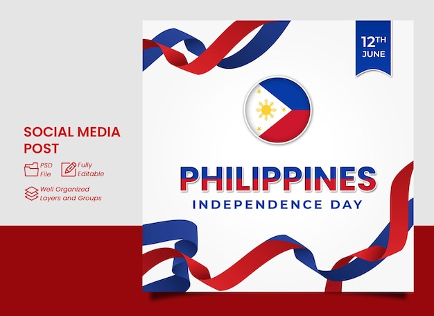 PSD modèle de bannière pour la joyeuse fête de l'indépendance des philippines 12 juin modifiable sur photoshop
