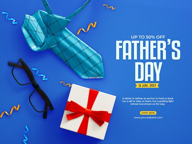 PSD modèle de bannière de promotion de vente de la fête des pères avec des symboles de papa
