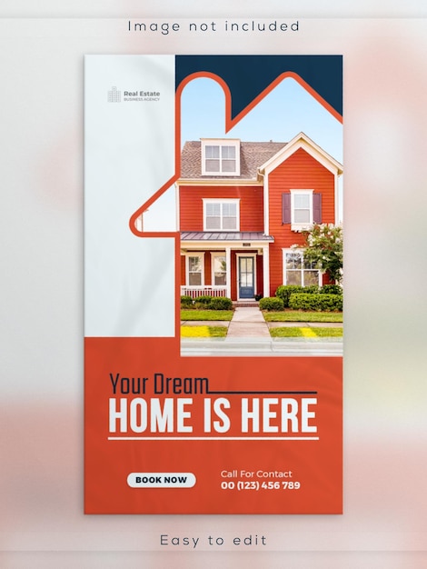 Modèle de bannière de promotion de la vente de maisons immobilières et de la publicité de la maison de l'histoire instagram