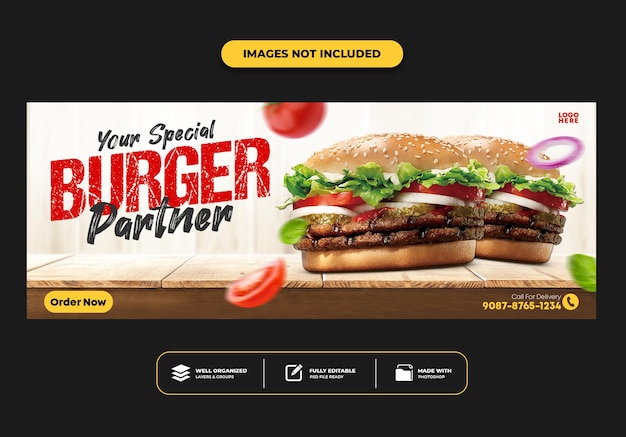 PSD modèle de bannière de publication de couverture facebook pour burger de menu de restauration rapide de restaurant