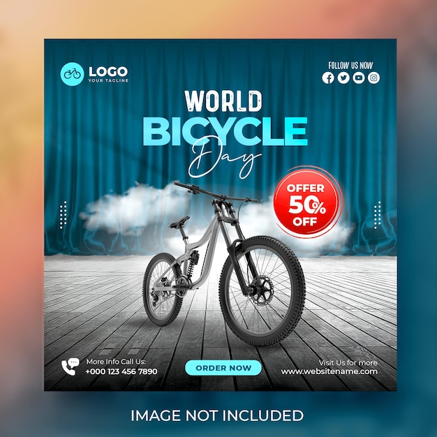 PSD modèle de bannière de publication instagram sur les médias sociaux de la journée mondiale du vélo