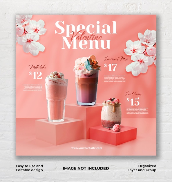 Modèle De Bannière De Publication Instagram Sur Les Médias Sociaux Pour La Promotion Du Menu Des Boissons