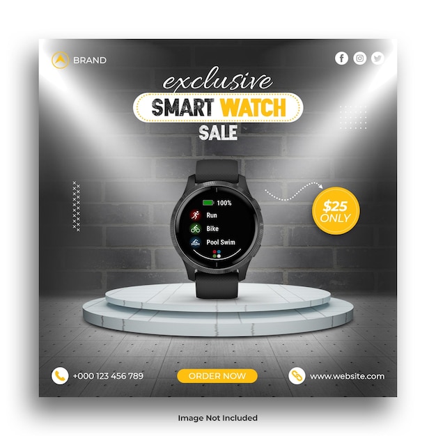 Modèle de bannière de publication Instagram sur les médias sociaux de vente de montres intelligentes