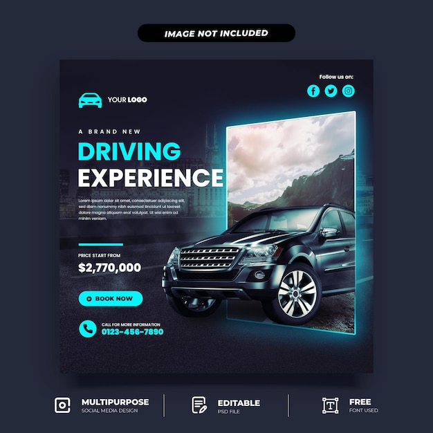 PSD modèle de bannière de publication instagram pour la promotion de la vente de voitures sur les médias sociaux