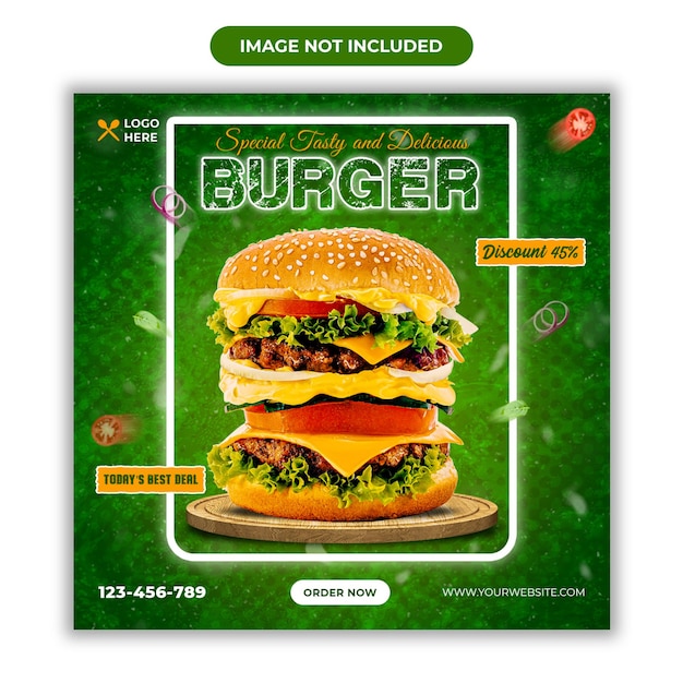 Modèle de bannière de publication instagram spécial burger savoureux et délicieux sur les médias sociaux