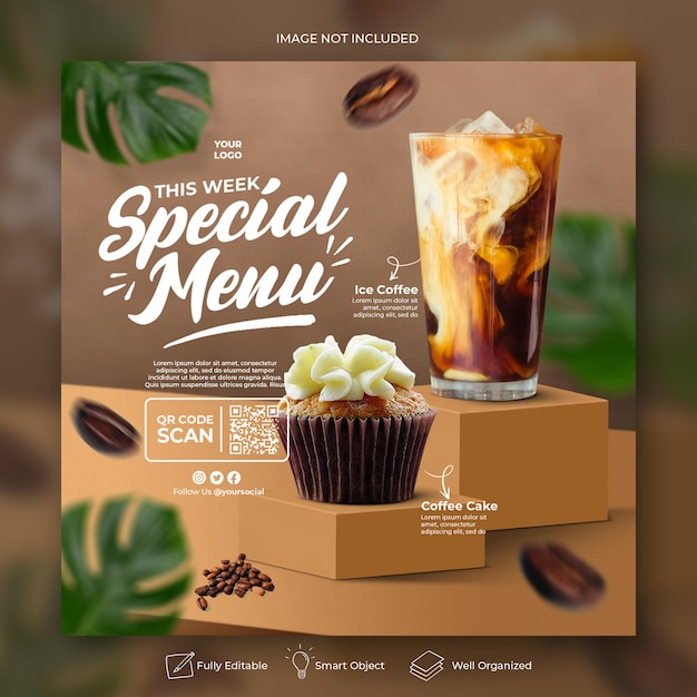 Modèle de bannière de publication de médias sociaux de menu spécial pour la promotion de restaurant