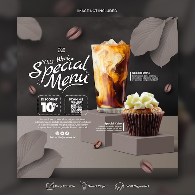 Modèle de bannière de publication de médias sociaux de menu spécial pour la promotion de restaurant