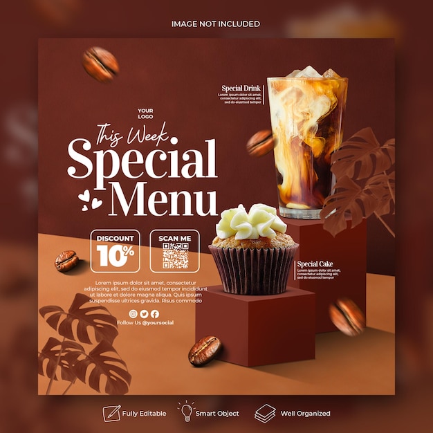 Modèle de bannière de publication de médias sociaux de menu spécial pour la promotion de restaurant