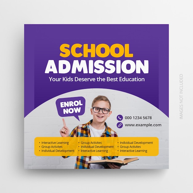 Modèle de bannière de publication sur les médias sociaux pour l'admission à l'école