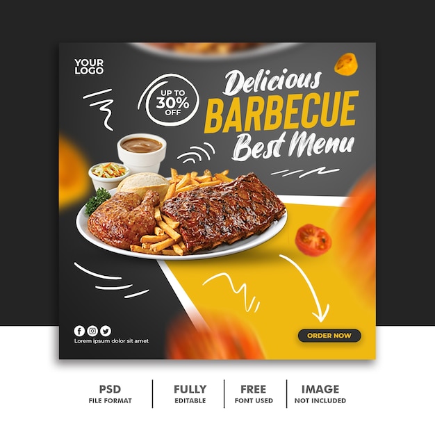 Modèle De Bannière De Publication De Médias Sociaux Pour Le Menu De Nourriture De Restaurant