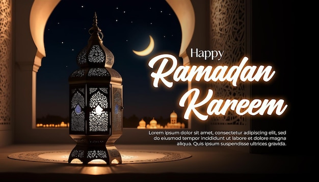 PSD modèle de bannière de ramadan heureux kareem avec un fond de lanterne la nuit