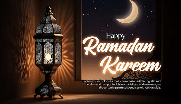 Modèle De Bannière De Ramadan Heureux Kareem Avec Un Fond De Lanterne La Nuit