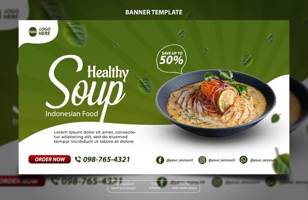 PSD modèle de bannière de soupe de couleur verte