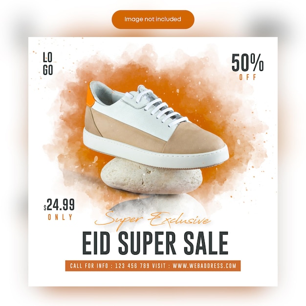 PSD modèle de bannière de super vente de chaussures eid