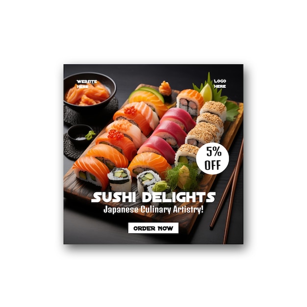 PSD le modèle de bannière de sushi psd