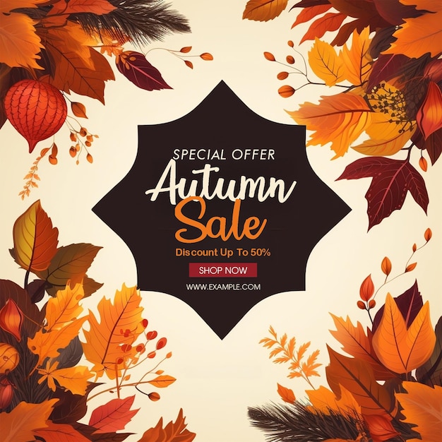 modèle de bannière de vente d'automne avec des feuilles réalistes et d'automne