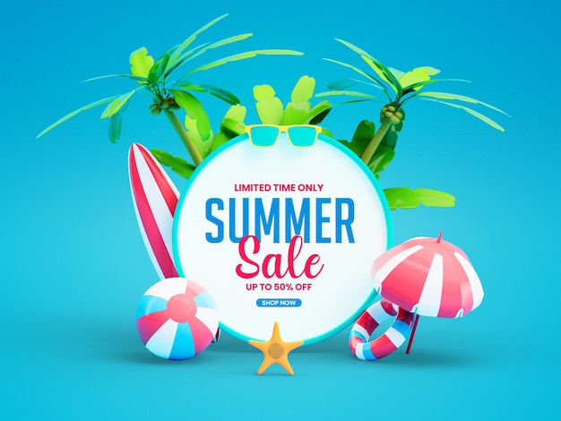 Modèle de bannière de vente d'été avec des palmiers exotiques