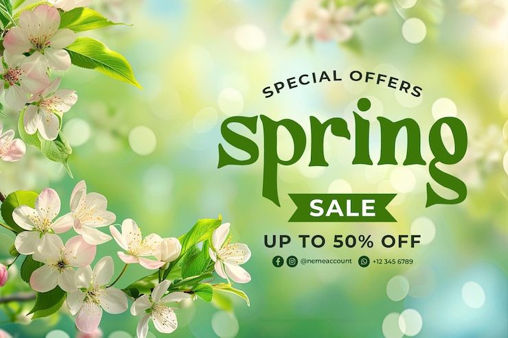 PSD modèle de bannière de vente de printemps avec un fond de fleurs et d'herbe au printemps