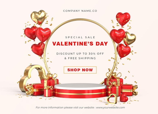 Modèle De Bannière De Vente Saint Valentin39s Avec Des Décorations Romantiques De La Saint Valentin 3d