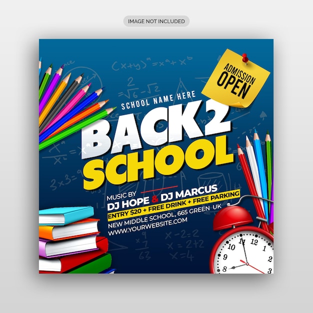 Modèle de bannière Web de médias sociaux de flyer de fête de rentrée scolaire PSD