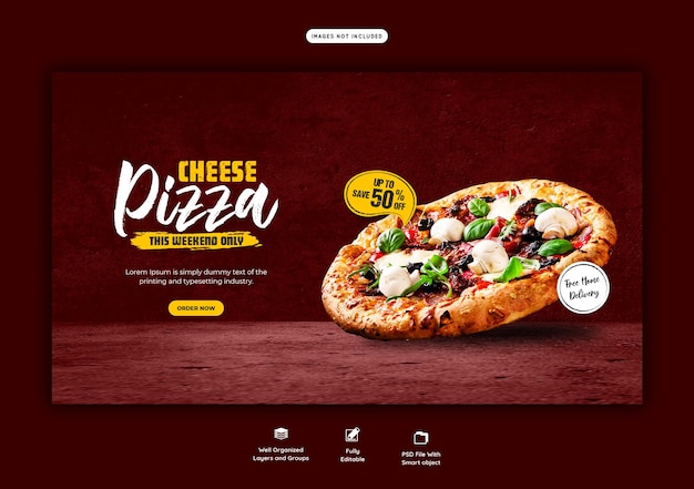 Modèle de bannière web menu alimentaire et pizza au fromage