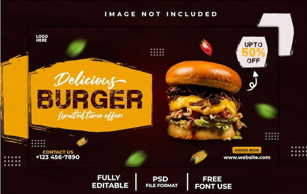 PSD modèle de bannière web de menu de hamburgers et de nourriture