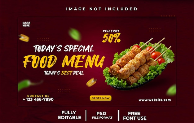 PSD modèle de bannière web de menu de nourriture délicieuse