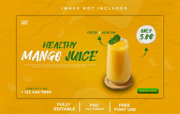 PSD modèle de bannière web pour le jus de mangue