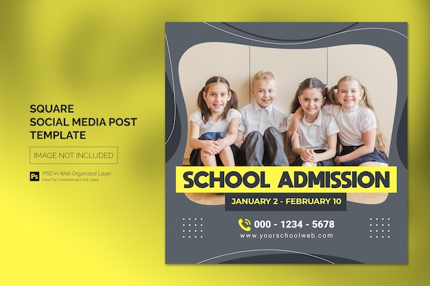 Modèle de bannière Web de publication sur les médias sociaux de carré d'éducation d'admission à l'école simple
