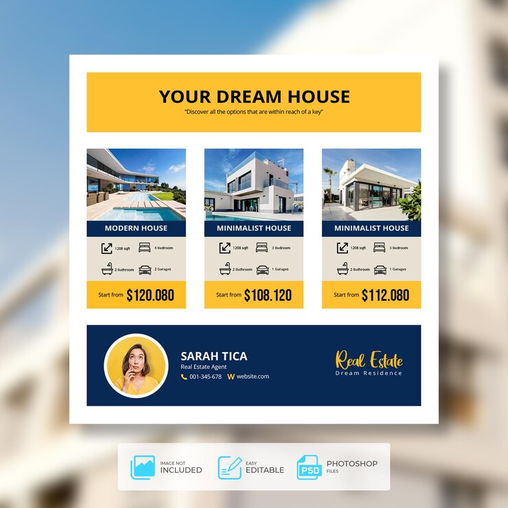 Modèle de bannière web de publication de médias sociaux immobiliers