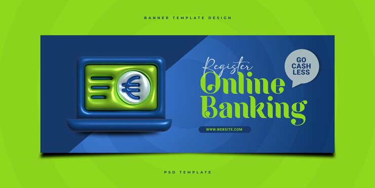 PSD modèle de bannière web de services bancaires en ligne et de services bancaires mobiles pour aller sans espèces et payer en ligne