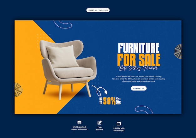 PSD modèle de bannière web de vente de meubles