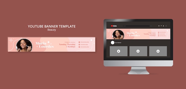 PSD modèle de bannière youtube de cosmétiques de beauté et de soins de la peau